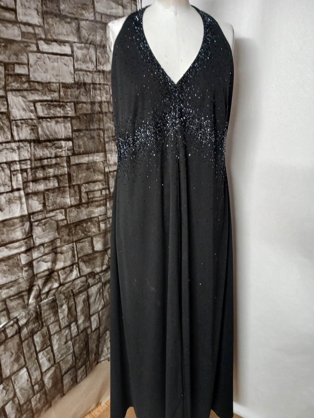 dressbarn Black Sequin V-Neck Maxi Evening Dress